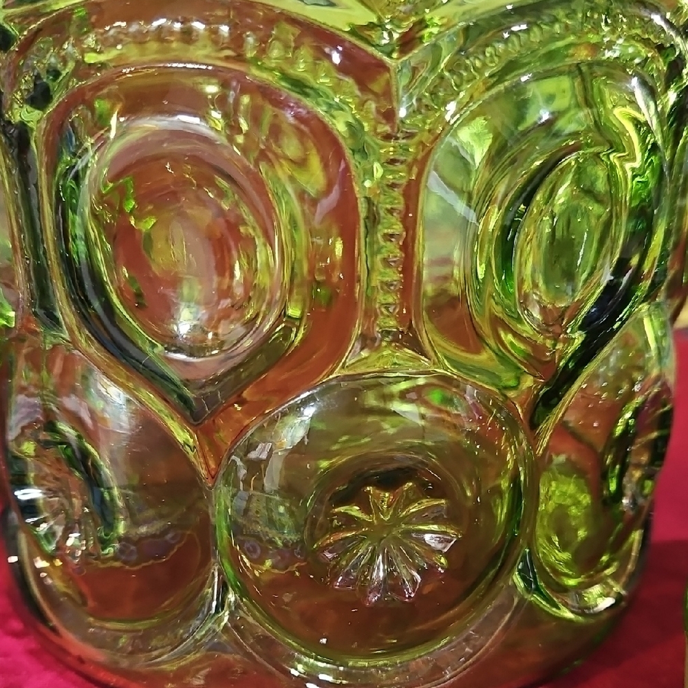 Vtg LE Smith Glass Moon & Stars Emerald Green Lidded Canister Apothecary Jar - Picture 3 of 7